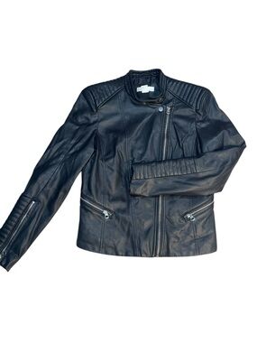 H&M Black Faux Leather Moto Jacket with Quilted Shoulders (WR70)
